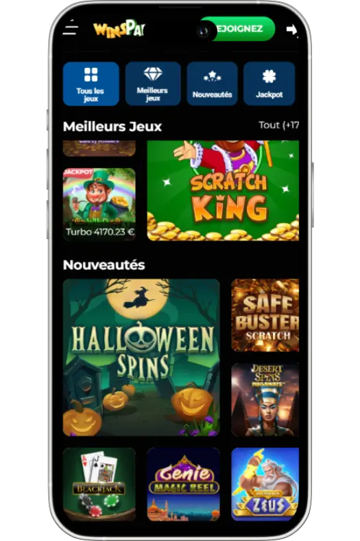 Catalogue meilleurs jeux sur Casino Winspark avec slots populaires Scratch King, nouvelles sorties et filtres par catégorie pour divertissement mobile