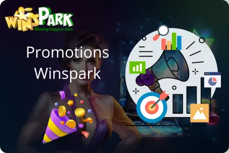 Section promotions sur Winspark Casino France avec bonus bienvenue jusqu'à 200€, 5€ gratuits à l'inscription et tours gratuits pour plus de 2000 jeux en France