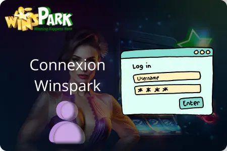 Écran connexion sur Winspark Fr avec champs email/mot de passe, bouton Accéder et accès rapide à bonus 200€, slots et jeux à gratter après inscription en France