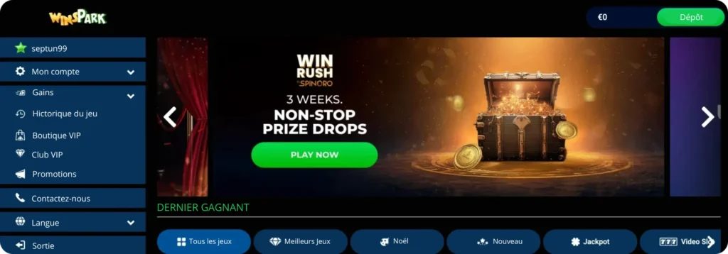 Winspark casino login rapidement